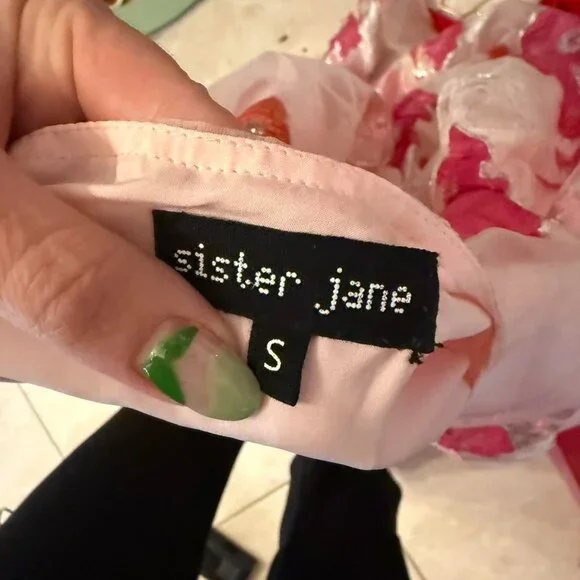 Sister Jane rare pink and red floral wrap dress size small - Picture 4 of 8